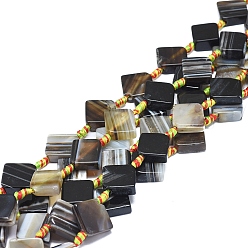 Black Natural Banded Agate/Striped Agate Beads Strands, Dyed & Heated, Rhombus, Black, 17~18x18~21x6~7mm, Hole: 1.8mm, about 16pcs/strand, 16.34 inch(41.5cm)