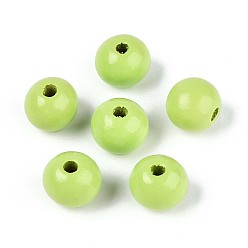 Зеленый лайм Круглые бусины из натурального дерева схима, окрашенные распылением, зеленый лайм, 13~14x12.9 мм, отверстие : 2.8~3.5 мм