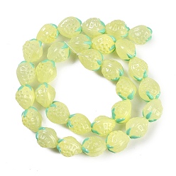 Зелено-Желтый Ручной работы бусины прядь, клубника, зеленый желтый, 13~14x11.5~12x10~10.5 мм, отверстие : 1.2 мм, около 30 шт / нитка, 15.55'' (39.5 см)