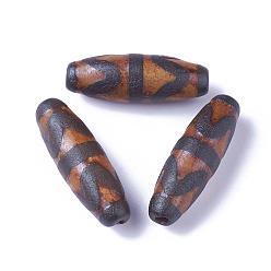 Узор Волны Бусины дзи с двойным тигром в тибетском стиле, природных бисера агат, рис, 28~30x9.5~10.5 мм, отверстие : 1.5~2 мм