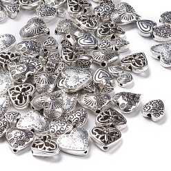 Antique Silver Tibetan Style Alloy Beads, Heart, Mixed Style, Antique Silver, 4~30x4~30x3~10mm, Hole: 1~2mm