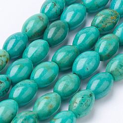 Dark Turquoise Natural Howlite Bead Strands, Dyed, Oval, Dark Turquoise, 9.5~10x6.5~7mm, Hole: 1mm, about 41pcs/strand, 16.1 inch