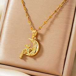 Золотой Милые латунные подвески в виде медведя и луны с блестящими кубическими цирконами для женщин, золотые, 3 дюйм (15.75 см)