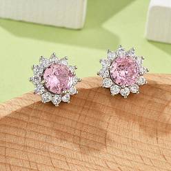 Платина Серьги-гвоздики из латуни с микропаве из прозрачных кубических цирконий для женщин, без кадмия и без свинца, долговечный, стойки покрытие, платина, 12.5 мм