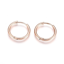 Розовое Золото 304 обруч серьги из нержавеющей стали замке, с 316 хирургическим стержнем из нержавеющей стали, ионное покрытие (ip), кольцо, розовое золото , 18x2 мм, 12 датчик, штифты : 0.9 мм