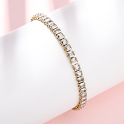 Rectangle 304 теннисные браслеты из нержавеющей стали с прозрачными кубическими циркониями, 201 Браслеты-слайдеры из нержавеющей стали с цепочкой-коробкой для женщин, реальный 18 k позолоченный, ионное покрытие (ip), прямоугольные, 1/4 дюйм (0.5 см), внутренний диаметр: 2~2-7/8 дюйм (5.1~7.2 см)