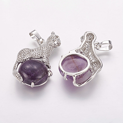 Аметист Подвески из натурального аметиста , с латунной фурнитурой , леопард, платина, 36.5x21.5x8.5 мм, отверстие : 5x8 мм