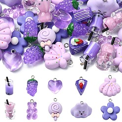 Фиолетовый 50 шт 10 стили подвески из смолы, виноград, форма сердца и ракушки, смешанные формы с железными петлями платинового цвета, фиолетовые, 16.5~24x17~23x7~9.5 мм, отверстие : 1.8~2 мм, 5 шт / стиль