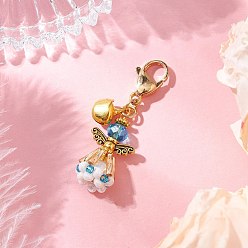 Темно-Голубой Подвесные украшения из стеклянных бусин и сплава в виде ангела, с железными колокольчиками, застежка-лобстер для украшений на сумке, античный золотой и золотой, глубокое синее небо, 43 мм