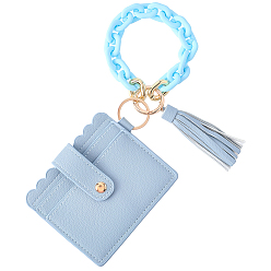 Стально-синий 1Подставки для фотокарточек из искусственной кожи, защитный рукав для подвесных карт, визитница с кисточкой и акриловой цепочкой, прямоугольные, стальной синий, 110x96 мм