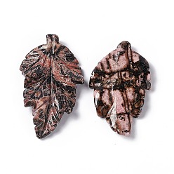 Родонит Природные подвески родонит, лист прелести, 41.5x25~26x5 мм, отверстие : 0.8 мм