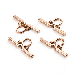 Rose Gold Ion Plating(IP) 304 Stainless Steel Toggle Clasps Parts, Bar, Rose Gold, 22x10x2mm, Hole: 5x4mm
