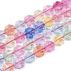 Couleur Mélangete Transparentes craquements perles de verre brins, octogone, teint et cœur, facette, couleur mixte, 7~8x7~8x3.5~4mm, Trou: 1~1.4mm, Environ 46~50 pcs/chapelet, 13.58~14.57 pouce (34.5~37 cm)