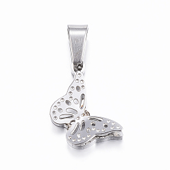 Нержавеющая Сталь Цвет Устойчивые к потускнению 304 подвески из нержавеющей стали, бабочка, цвет нержавеющей стали, 16x9x5 мм, отверстие : 6.5x4 мм