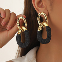 Черный Ccb пластиковые и тканевые овальные серьги-гвоздики с цепочкой якорного плетения, золотые, чёрные, 82x49 мм