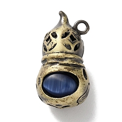 Midnight Blue Brass Pendants, with Cat Eye, Cadmium Free & Lead Free, Gourd, Midnight Blue, 23x12.5x11.5mm, Hole: 1.8mm