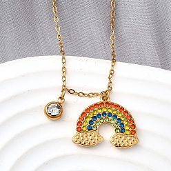 Разноцветный 304 Женские кулоны-подвески из нержавеющей стали со стразами в виде радуги, реальный 18 k позолоченный, красочный, 16.30 дюйм (41.4 см)