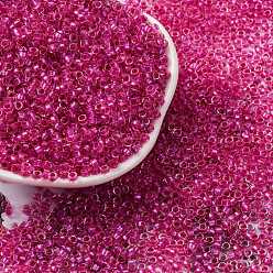 Темно-Розовый Стеклянные цилиндрические бусины, бисер, внутри цветов, круглое отверстие, темно-розовыми, 2.4~2.7x1.5~1.8 мм, отверстие : 1.2 мм, Около 20000 шт / фунт