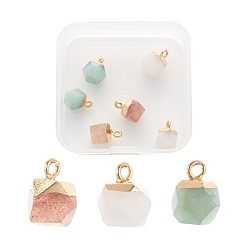 (52) Непрозрачная лаванда 6 шт 3 стиль гальванические подвески из натуральных драгоценных камней, с верхними позолоченными железными петлями, звезды вырезать круглые бусы, разноцветные, 11~12x8~10x8~10 мм, отверстие : 1.5~1.8 мм, 2 шт / стиль