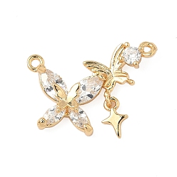 Настоящее золото 18K Латунные микро проложить кубического циркония подвески, без никеля , бабочка, реальный 18 k позолоченный, 16x20.5x4 мм, отверстие : 1.2 мм