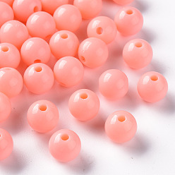 Легкий Лосось Непрозрачные акриловые бусины, круглые, светлый померанцевый, 10x9 мм, отверстие : 2 мм, Около 94000 шт / 50000 г