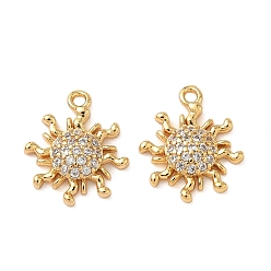 Настоящее золото 18K Латунные микропаве прозрачные кубические циркониевые подвески, солнце, без никеля , реальный 18 k позолоченный, 14x12x3.5 мм, отверстие : 1.2 мм