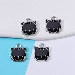 Черный Подвески из эмали и сплава, кошачье очарование, платина, чёрные, 15x13 мм
