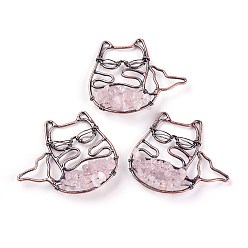 Rose Quartz Natural Rose Quartz Big Pendants, with Brass Findings, Animal, Red Copper, 44x50x6mm