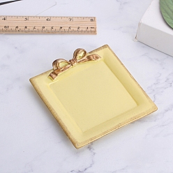 Желтый Квадратная фарфоровая тарелка для украшений с бантом, лоток для хранения колец, , серьга, косметика, желтые, 100x100 мм