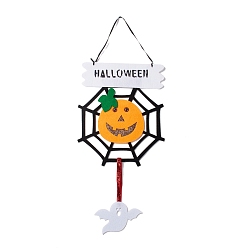 Black Halloween Theme Felt Cloth Hanging Door Signs, Wall Decoration, Decorative Props for Indoor, Outdoor, Spider Web & Ghost, Black, 590mm
