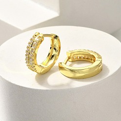 Настоящее золото 18K Серьги-кольца из латуни с прозрачным кубическим цирконием, реальный 18 k позолоченный, 15x4 мм