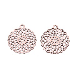 Персиковый Слойка Полые подвески из нержавеющей стали, окрашенные аэрозольной краской., круглые подвески с цветочным рисунком, розовые, 430 мм, отверстие : 14.5x13x0.3 мм