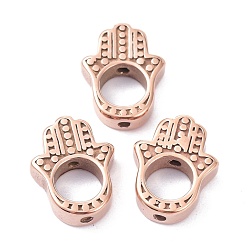 Розовое Золото Ионное покрытие (ip) 304 бортовые рамки из нержавеющей стали, Хамса рука / рука Мириам, розовое золото , 15x11.5x4 мм, отверстие : 1.2 мм