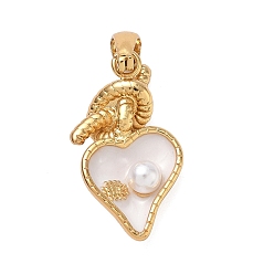 Сердце 304 нержавеющей стальной эмали подвески, с пластиковой имитационной жемчужиной, золотые, сердце, 26x14.5x5.5 мм, отверстие : 6.5x3 мм