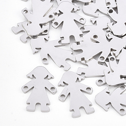 Stainless Steel Color Tarnish Resistant 201 Stainless Steel Links connectors, Laser Cut Links, Girl, Stainless Steel Color, 16.5x11x1mm, Hole: 1.4mm