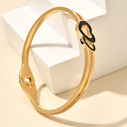 Настоящее золото 18K 304 женские шарнирные браслеты из нержавеющей стали, с эмалью, вакуумное покрытие pvd, сердце, реальный 18 k позолоченный, внутренний диаметр: 2-3/8x1-3/4 дюйм (5.9x4.6 см)