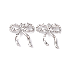 Платинированный Латунные микропаве прозрачные подвески с фианитом, без кадмия, без никеля и без свинца, бантом, Реальная платина, 20x19x2 мм, отверстие : 1.2 мм