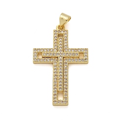 Прозрачный Латунные микро проложить кубического циркония подвески, крест прелести, стойки покрытие, без кадмия и без свинца, прочное покрытие, реальный 18 k позолоченный, прозрачные, 32.5x20.5x2.5 мм, отверстие : 3.5x2.5 мм