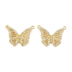 Clear Brass Micro Pave Cubic Zirconia Pendants, Butterfly Charms, Long-Lasting Plated, Lead Free & Cadmium Free, Rack Plating, Real 18K Gold Plated, Clear, 16x21.5x3.5mm, Hole: 1mm