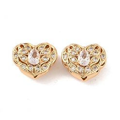 Настоящее золото 18K Латунные микропаве из прозрачного кубического циркония, без кадмия, без никеля и без свинца, сердце, реальный 18 k позолоченный, 12x15x10 мм, отверстие : 1.8 мм