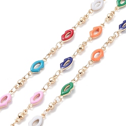 Золотой Разноцветные эмалированные цепочки для губ, с латунной фурнитурой , пайки, с катушкой, золотые, 12.5x5x2 мм, 7.5x3x2.5 мм, около 16.40 футов (5 м) / рулон