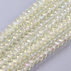 Beige Electroplate Glass Beads Strands, AB Color Plated, Faceted, Rondelle, Beige, 3x2mm, Hole: 1mm, about 165~169pcs/strand, 15~16 inch(38~40cm)