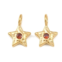 Orange Red 304 Stainless Steel Micro Pave Cubic Zirconia Pendants, Hammered Star Charms, Real 14K Gold Plated, Orange Red, 18.5x12.5x4mm, Hole: 4.2mm