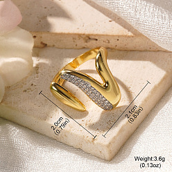 Letter V Латунные кольца из манжеты с прозрачным цирконием, золотые, Буква V, внутренний диаметр: регулируемый