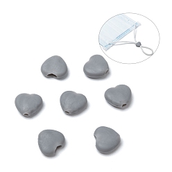 Gris Verrou de cordon en plastique pvc coeur pour cache-bouche, boucles de cordon antidérapantes, régleur de corde, grises , 9.5x10x3.5mm, Trou: 2x4mm