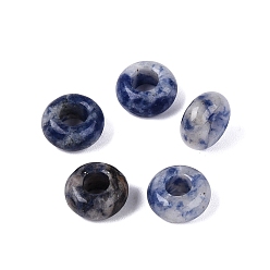 (306FM) Жонкиль матовый с лаймовой подкладкой Натуральное голубое пятно яшма европейские бусы, гладкая рондель, бусины с большим отверстием, 10x4.5~5 мм, отверстие : 4 мм