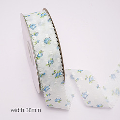 Alice Blue 10 Yards Flower Pattern Organza Ribbons, Garment Accessories, Gift Packaging, Alice Blue, 1-1/2 inch(38mm), about 10 Yards(9.14m)/Roll