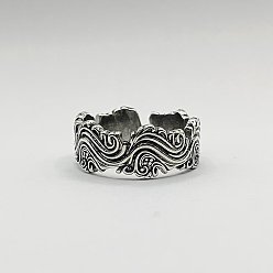 Античное Серебро Волнообразные латунные манжеты с открытыми кольцами, античное серебро, 8.5 мм, внутренний диаметр: регулируемый