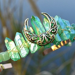 Зеленый Авантюрин Натуральные гальванизированные хрустальные ободки для волос, с кусочками зеленого авантюрина, корона для волос, для женщин девушек, 270x180x30 мм