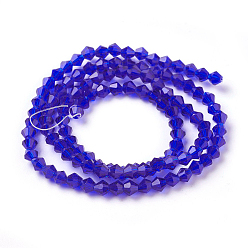 Bleu Foncé Imitation cristal perles de verre brin, facette, cône, bleu foncé, 4x4mm, Trou: 0.8mm, Environ 100~110 pcs/chapelet, 13.7~15.7 pouce (35~40 cm)